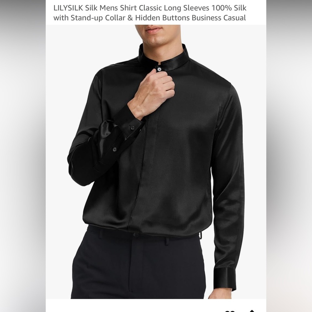 LILYSILK Silk Mens Shirt Classic Long Sleeves 100% Silk in black